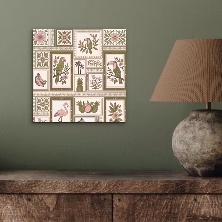 Vogel - Tropisch - Patroon - Decoratief - Groen aluminium wit klein -sfeer2