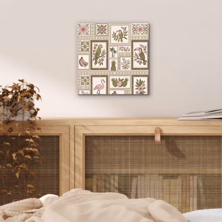 Vogel - Tropisch - Patroon - Decoratief - Groen aluminium wit klein -sfeer3