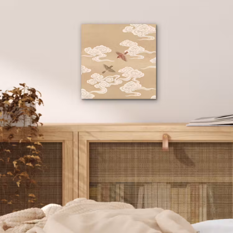 Vogels - Vliegen - Beige aluminium wit klein -sfeer3