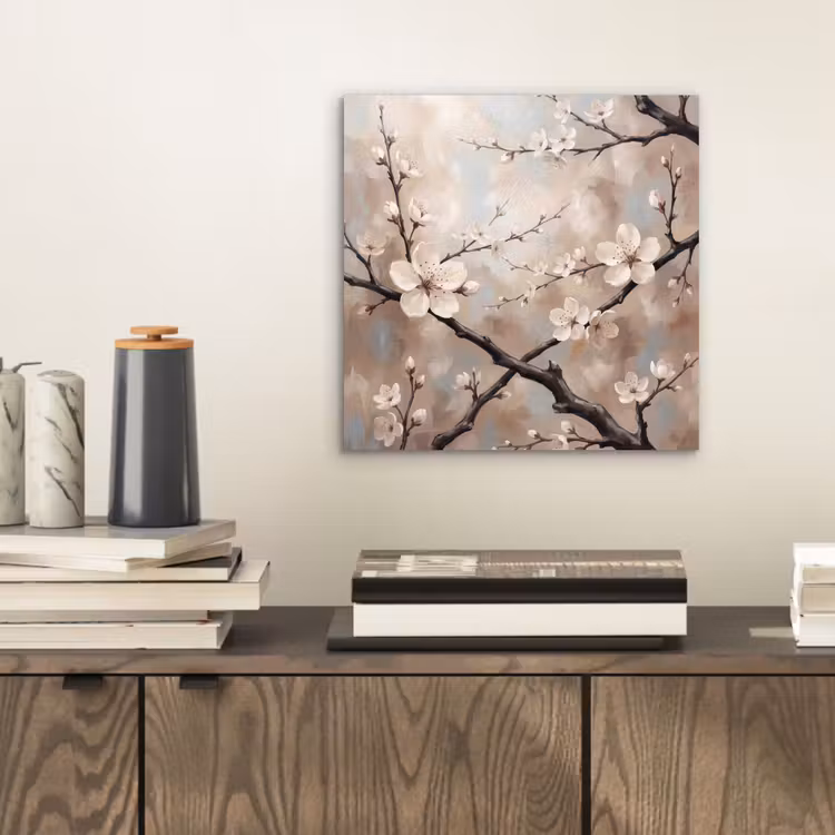Bloesem - Takken - Schilderij - Beige - Serene aluminium wit klein -sfeer1