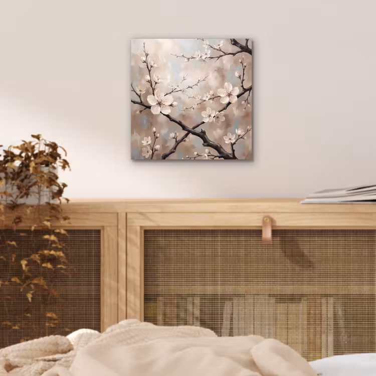 Bloesem - Takken - Schilderij - Beige - Serene aluminium wit klein -sfeer3