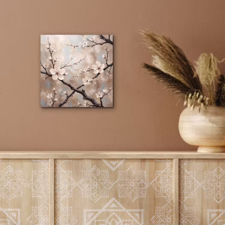 Bloesem - Takken - Schilderij - Beige - Serene aluminium wit klein -sfeer4