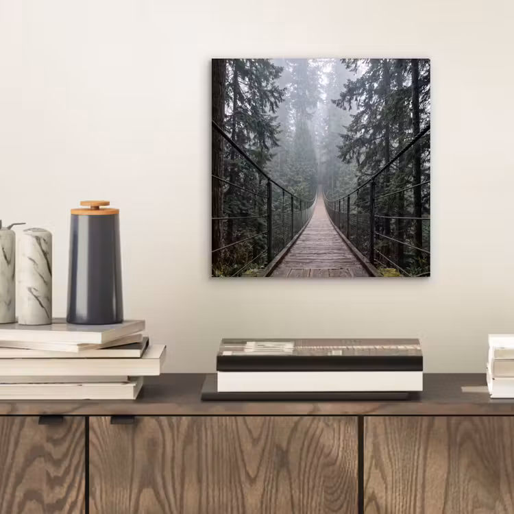 Brug - Bos - Mist - Natuur aluminium wit klein -sfeer1
