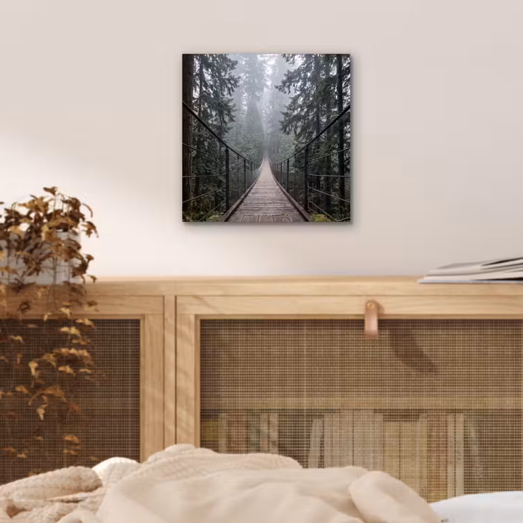 Brug - Bos - Mist - Natuur aluminium wit klein -sfeer3