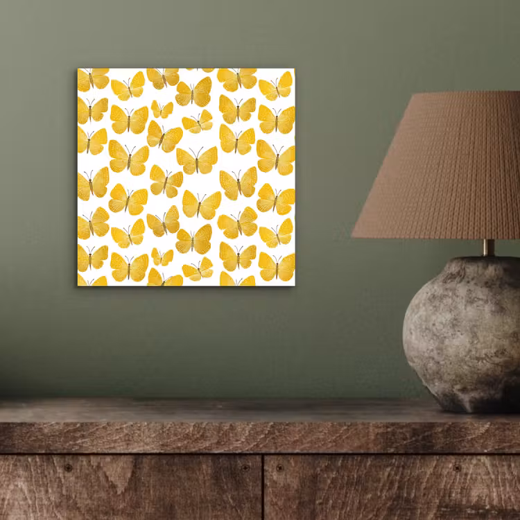Vlinders - Botanisch - Illustratie - Geel - Wit aluminium wit klein 46 -sfeer2