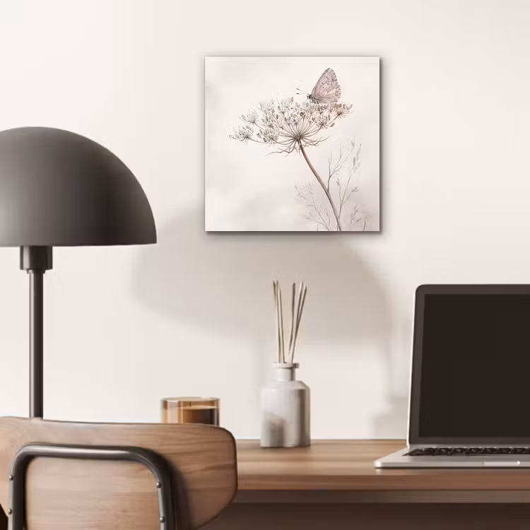 Vlinder - Bloem -Natuur - Beige aluminium wit klein -sfeer5
