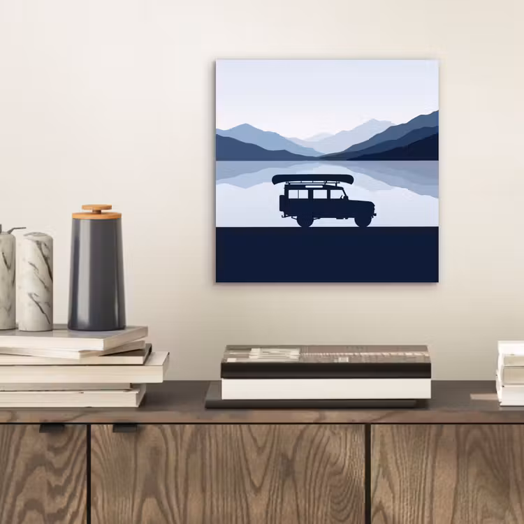 Auto - Meer - Bergen - Blauw aluminium wit klein -sfeer1