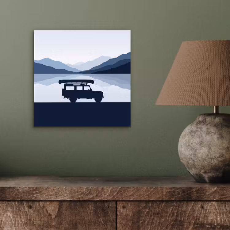 Auto - Meer - Bergen - Blauw aluminium wit klein -sfeer2