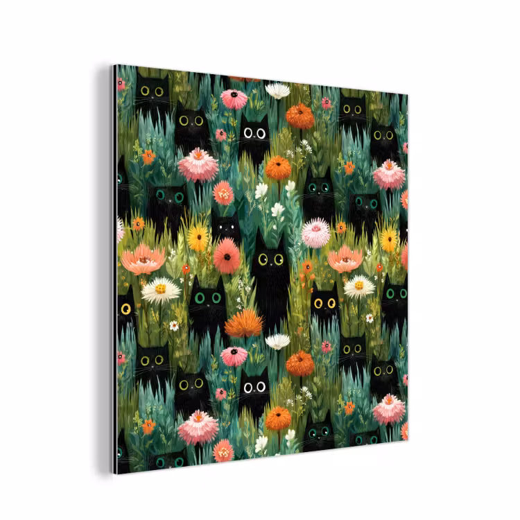 Katten - Bloemen - Kleurrijk aluminium wit klein 46 -3d