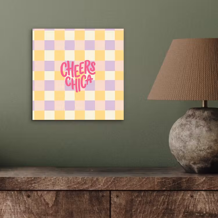 Cheers Chica - Ruitjes - Lila - Geel aluminium wit klein -sfeer2