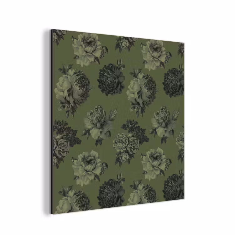 Klassiek - botanisch - olijfgroen - bloemen aluminium wit klein 46 -3d