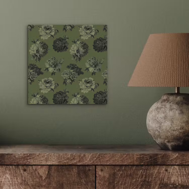 Klassiek - botanisch - olijfgroen - bloemen aluminium wit klein 46 -sfeer2