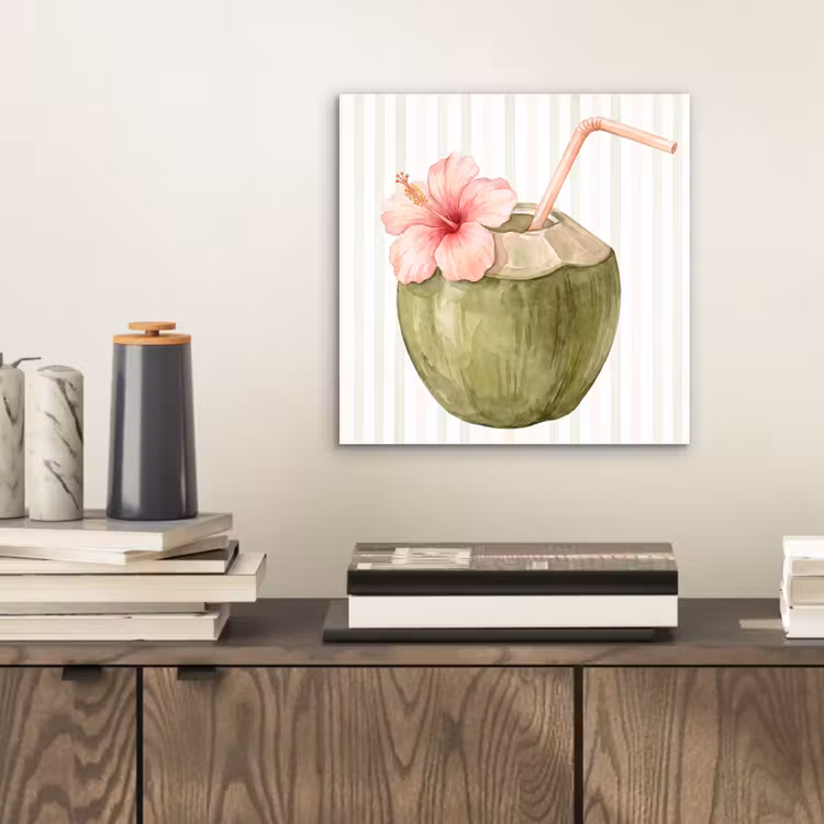 Kokosnoot - Drank - Tropisch - Illustratie - Zomer aluminium wit klein -sfeer1