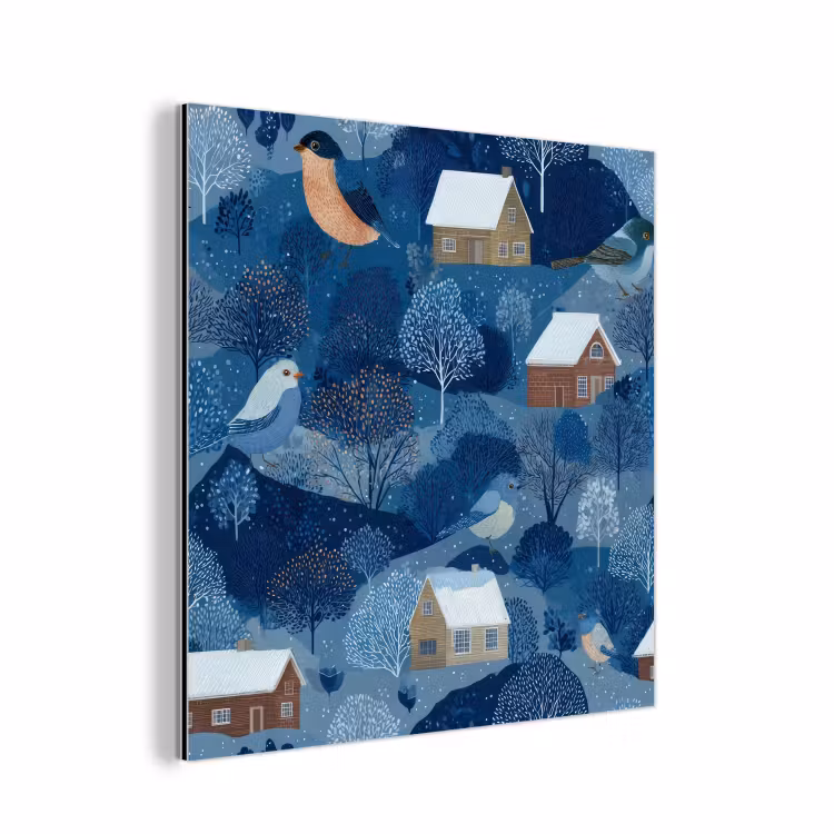 Huisjes - Vogels - Sneeuw - Winter - Blauw aluminium wit klein 46 -3d