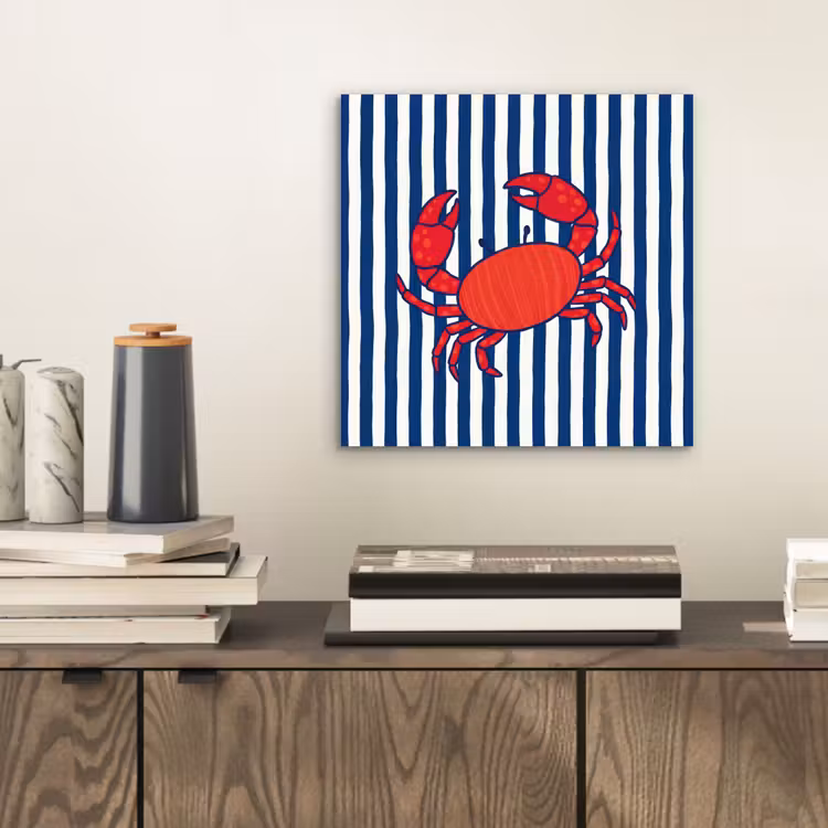 Krab - Strepen - Zeeleven - Illustratie - Rood aluminium wit klein -sfeer1