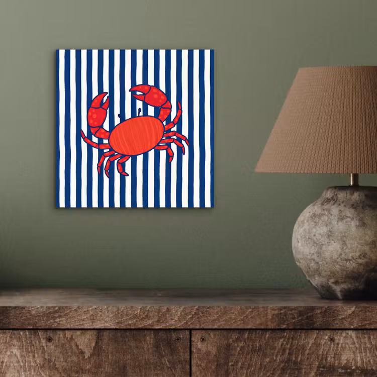 Krab - Strepen - Zeeleven - Illustratie - Rood aluminium wit klein -sfeer2