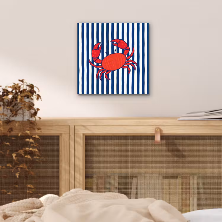 Krab - Strepen - Zeeleven - Illustratie - Rood aluminium wit klein -sfeer3