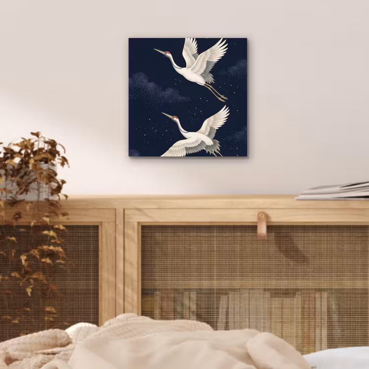 Kraanvogels - Nachthemel - Blauw aluminium wit klein -sfeer3