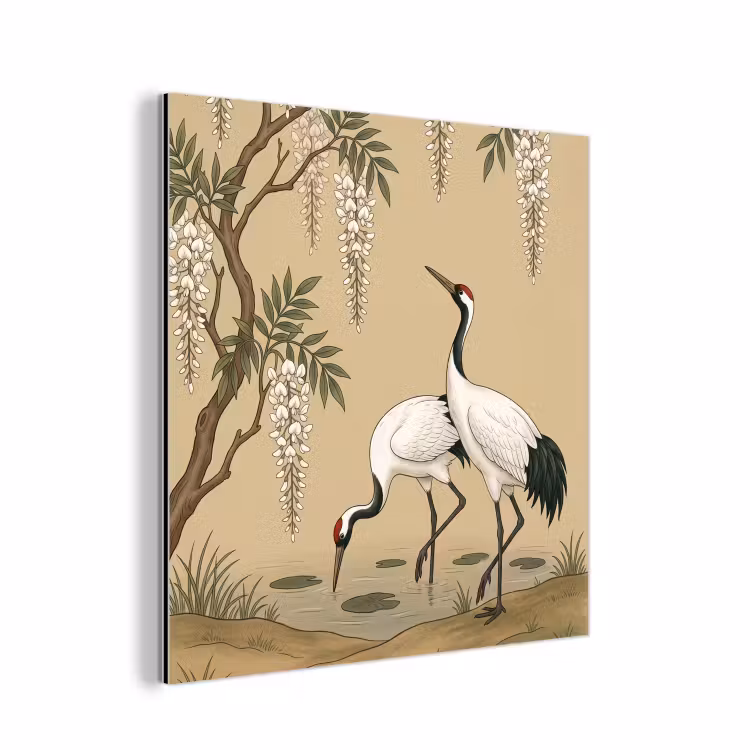 Kraanvogels - Water - Beige aluminium wit klein -3d