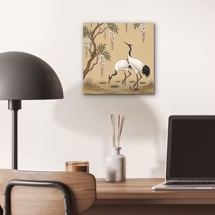 Kraanvogels - Water - Beige aluminium wit klein -sfeer5