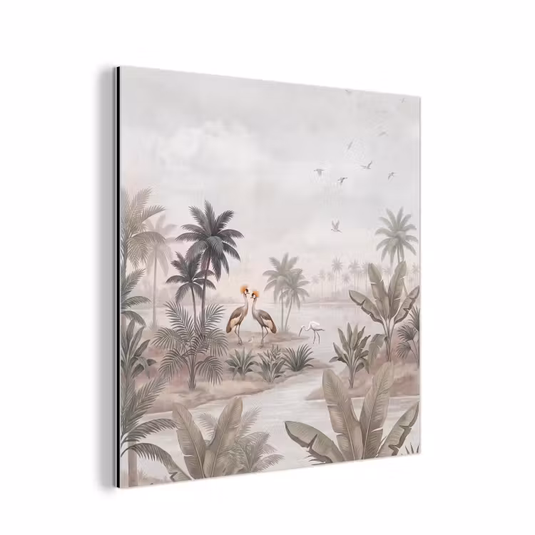 Kraanvogels - Palmbomen - Tropisch aluminium wit klein -3d