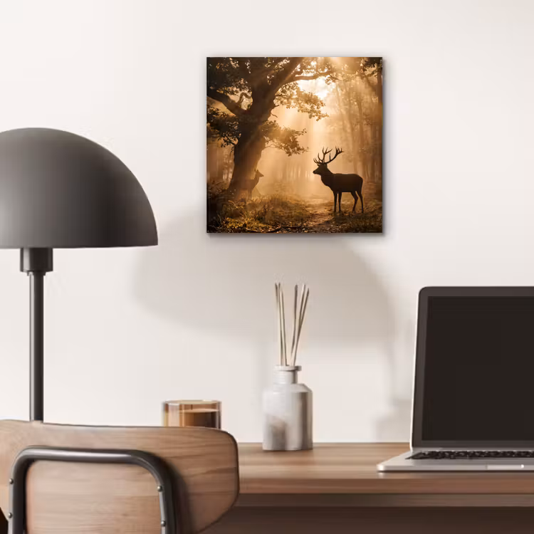 Hert - Bos - Mistig - Natuur - Goud aluminium wit klein -sfeer5