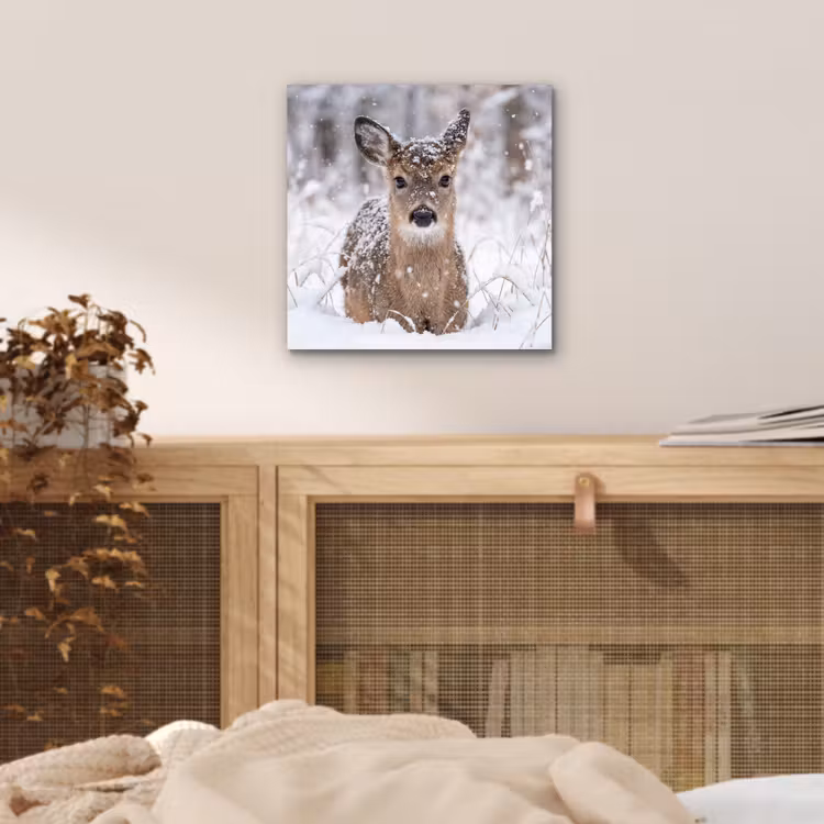 Hert - Sneeuw - Bos - Dieren - Vertederend aluminium wit klein -sfeer3