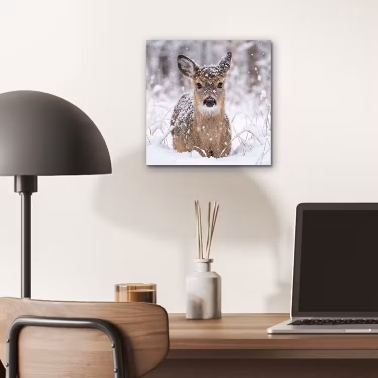 Hert - Sneeuw - Bos - Dieren - Vertederend aluminium wit klein -sfeer5