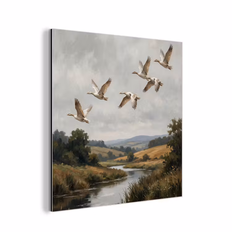 Eenden - Rivier - Landschap - Vlucht - Nostalgisch aluminium wit klein -3d