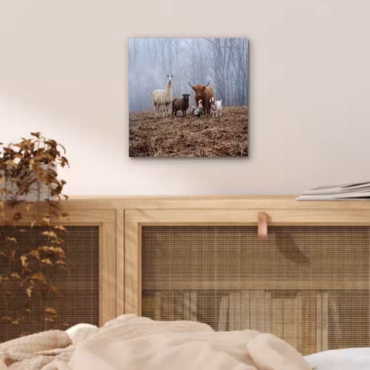 Boerderijdieren - Groep - Mist - Natuur - Rustiek aluminium wit klein -sfeer3