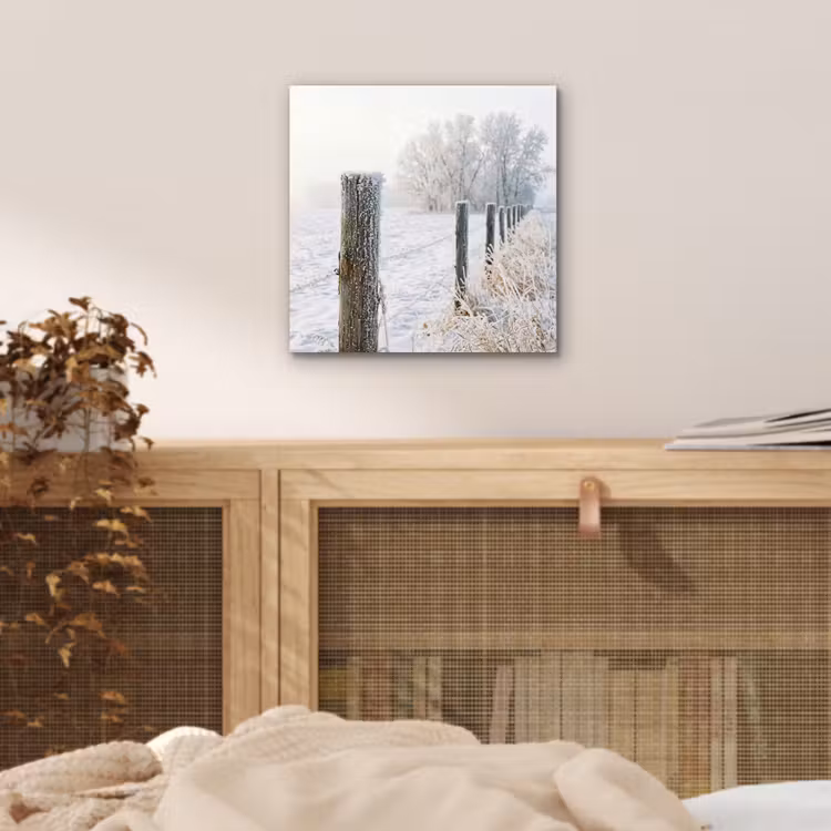 Hek - Sneeuw - Mist - Platteland - Nostalgisch aluminium wit klein -sfeer3