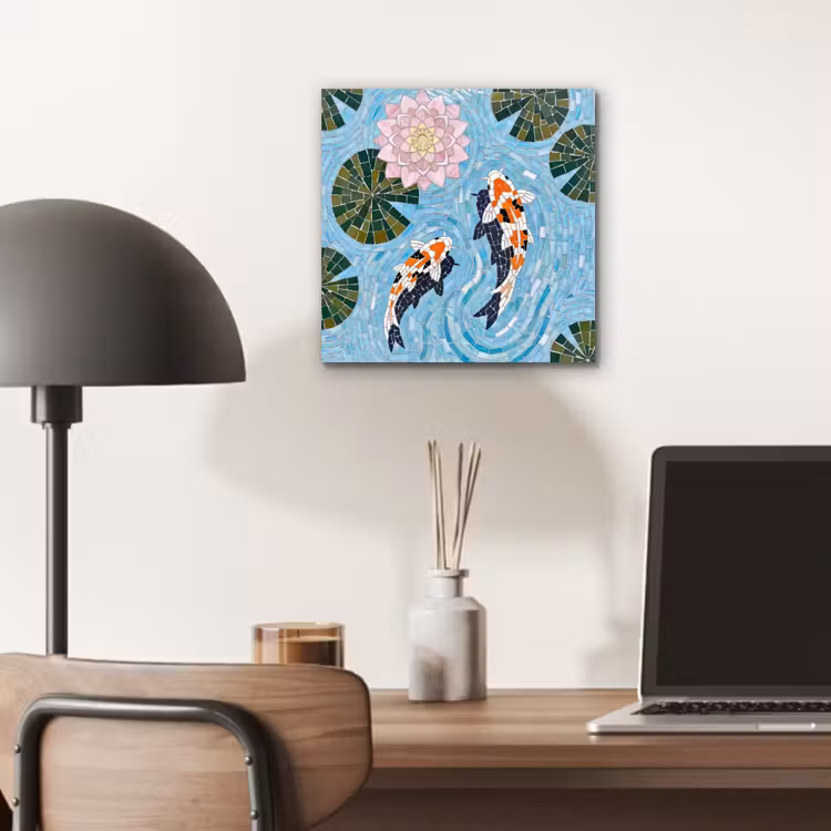 Vis - Water - Natuur - Mozaïek - Blauw aluminium wit klein -sfeer5
