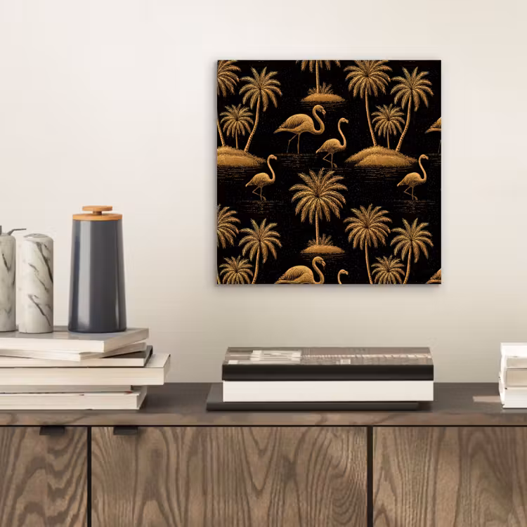 Flamingo - Palmbomen - Tropisch - Goud - Zwart aluminium wit klein 46 -sfeer1