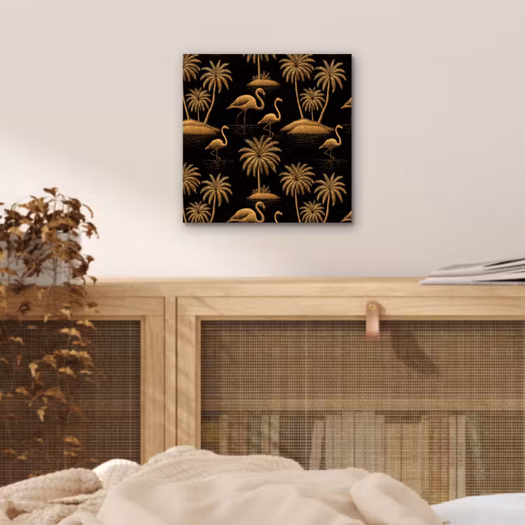 Flamingo - Palmbomen - Tropisch - Goud - Zwart aluminium wit klein 46 -sfeer3