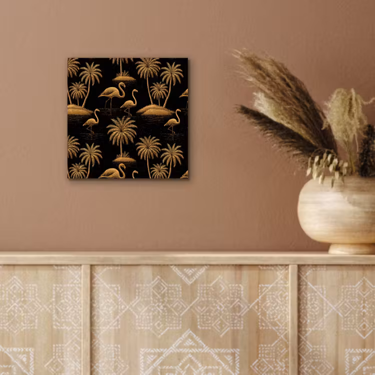 Flamingo - Palmbomen - Tropisch - Goud - Zwart aluminium wit klein 46 -sfeer4