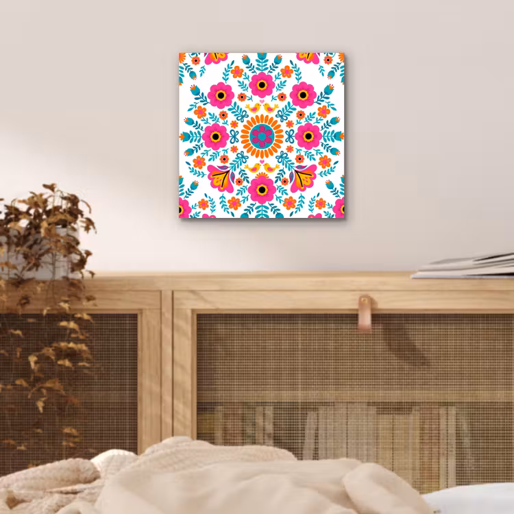 Bloemen - Vogel - Patroon - Kleurrijk - Modern aluminium wit klein -sfeer3