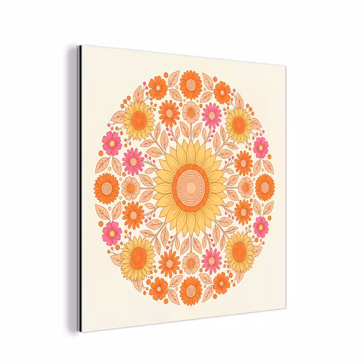 Bloemen - Mandala - Patroon - Kleurrijk aluminium wit klein -3d