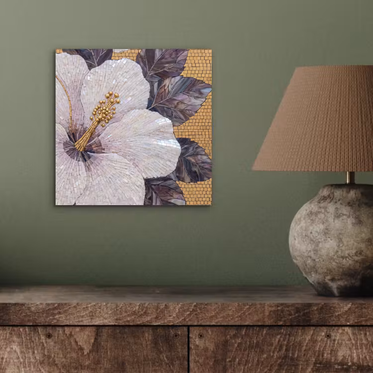 Bloemen - Mozaïek - Kunst - Modern - Goud aluminium wit klein -sfeer2