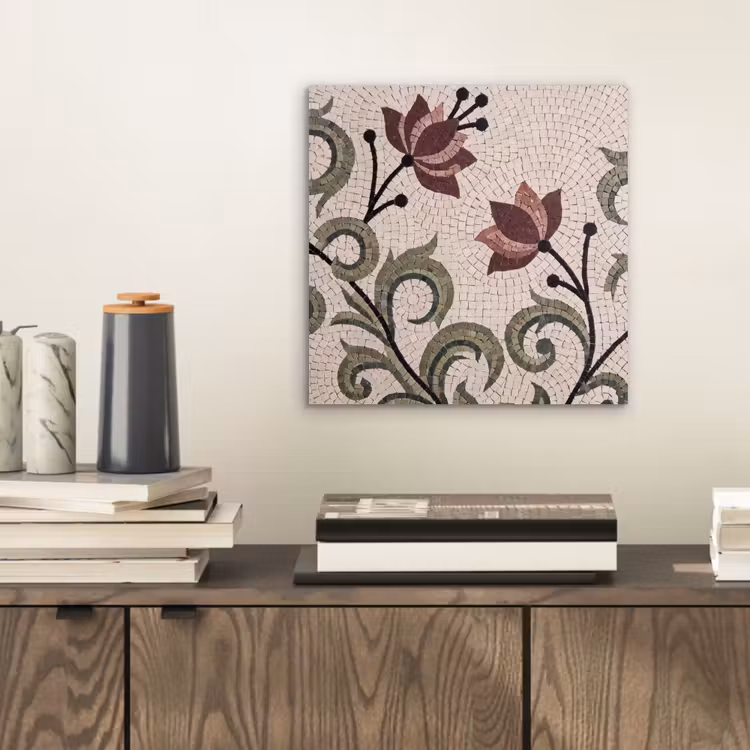 Bloemen - Mozaïek - Patroon - Abstract - Groen aluminium wit klein -sfeer1