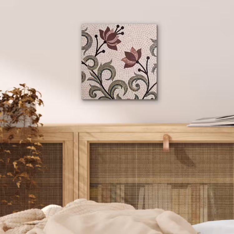 Bloemen - Mozaïek - Patroon - Abstract - Groen aluminium wit klein -sfeer3