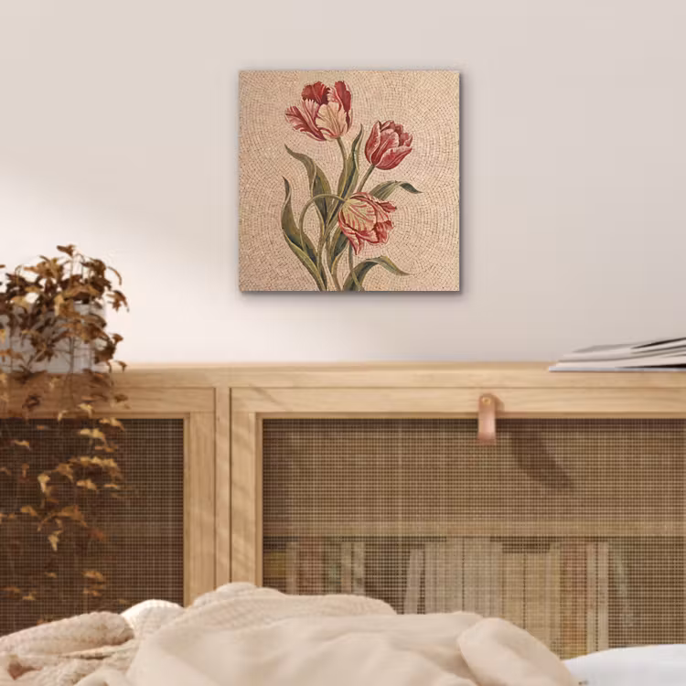 Bloemen - Mozaïek - Rood - Groen - Kunst aluminium wit klein -sfeer3