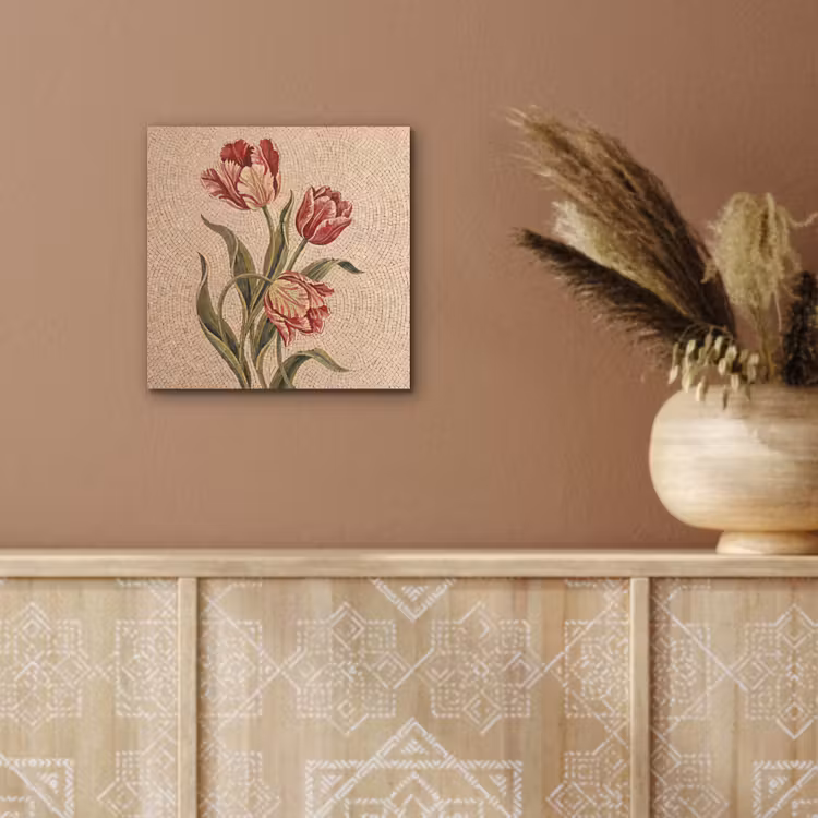 Bloemen - Mozaïek - Rood - Groen - Kunst aluminium wit klein -sfeer4