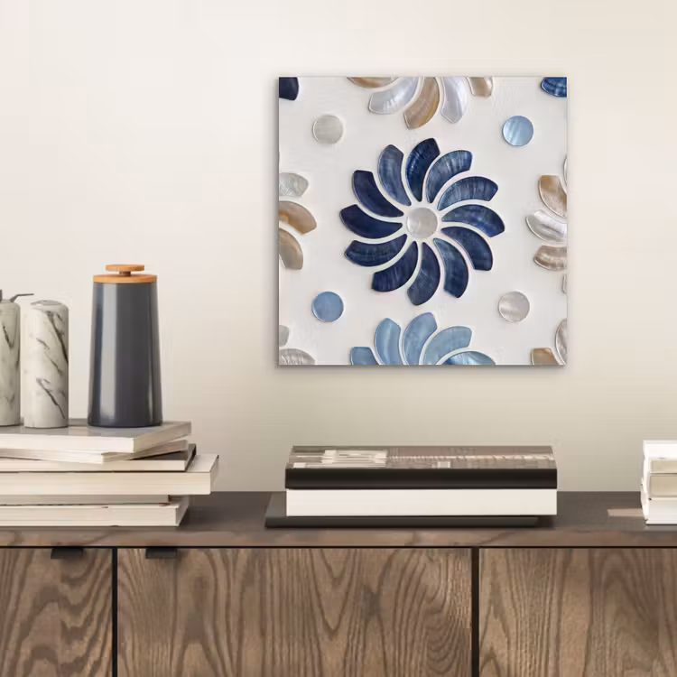 Bloemen - Parelmoer - Abstract - Patroon - Blauw aluminium wit klein -sfeer1