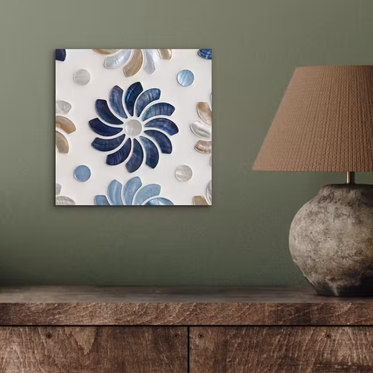 Bloemen - Parelmoer - Abstract - Patroon - Blauw aluminium wit klein -sfeer2
