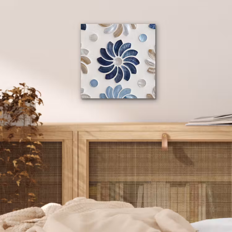 Bloemen - Parelmoer - Abstract - Patroon - Blauw aluminium wit klein -sfeer3