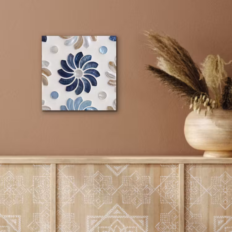 Bloemen - Parelmoer - Abstract - Patroon - Blauw aluminium wit klein -sfeer4