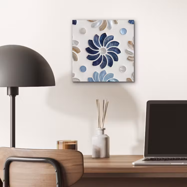 Bloemen - Parelmoer - Abstract - Patroon - Blauw aluminium wit klein -sfeer5