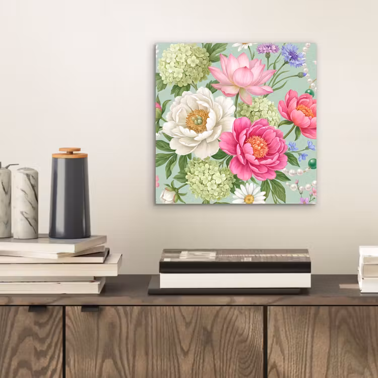 Bloemen - Patroon - Botanisch - Groen aluminium wit klein -sfeer1