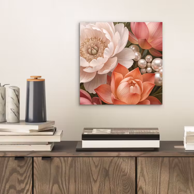 Bloemen - Parels - Elegant - Roze - Wit aluminium wit klein -sfeer1