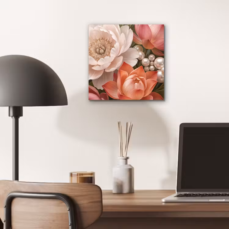 Bloemen - Parels - Elegant - Roze - Wit aluminium wit klein -sfeer5